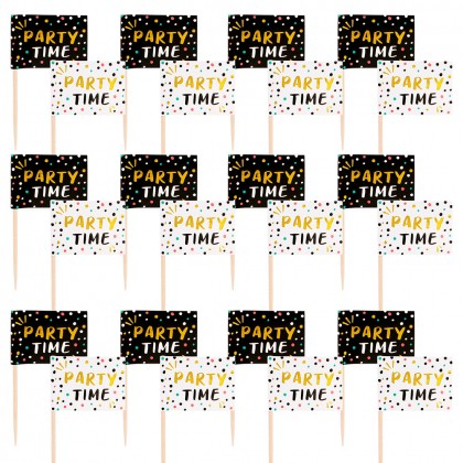 Set 24 vlaggenprikkers 'Party time' (7 cm)