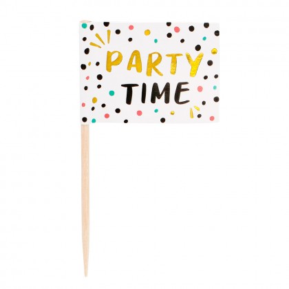Set 24 vlaggenprikkers 'Party time' (7 cm)