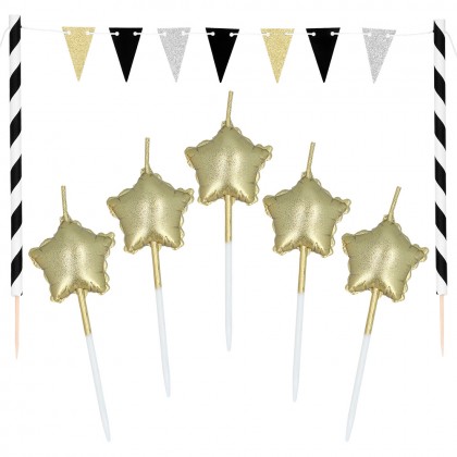 Kit taartdecoratie Party Time (5 cocktailprikkers, mini vlaggenlijn, 2 stokjes)