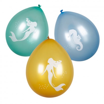 Set 6 latex ballonnen Zeemeermin 3 kleuren dubbelzijdig (Ø 25 cm)