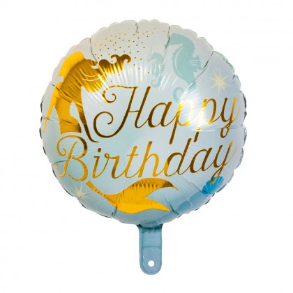 Folieballon Zeemeermin 'Happy birthday' dubbelzijdig (Ø 45 cm)