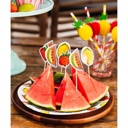 Set 6 papieren rietjes Fruit 2 designs (20 cm)