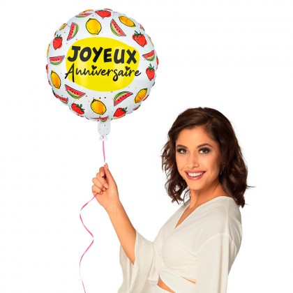 St. Folieballon Fruit 'Joyeux Anniversaire' dubbelzijdig (45 cm)