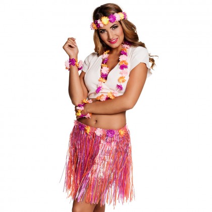 Set Kiki (hoofdband, hawaïkrans, 2 armbanden en rokje)