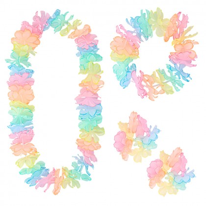 Hawaïset Pastel (hoofdband, hawaïkrans en 2 armbanden)