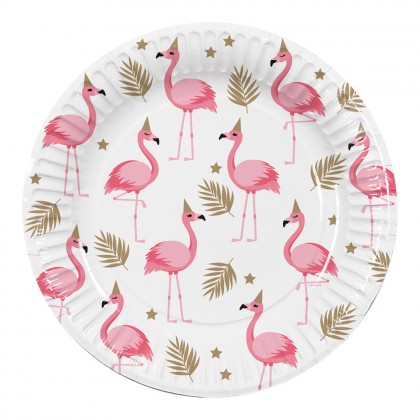 Set 10 papieren bordjes Flamingo (Ø 23 cm)