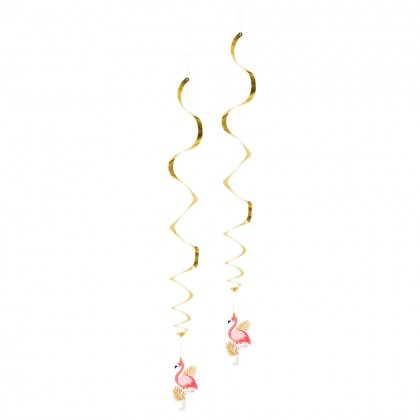 Set 2 decoratieswirls Flamingo dubbelzijdig (85 cm)