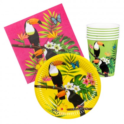 Tafelset Toekan (6 bordjes 18 cm, 6 bekertjes 25 cl, 12 servetten 33x33 cm)