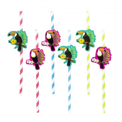 Set 6 papieren rietjes Toekan 2 designs (20 cm)