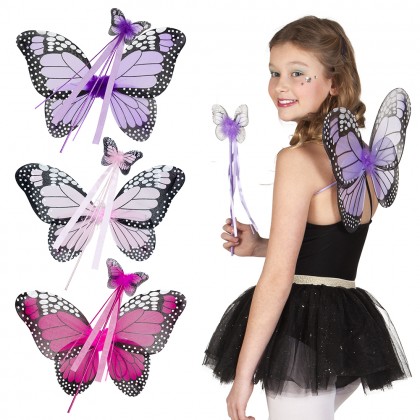 Set Vlinder magie 3 kleuren ass. (vleugels en stafje)