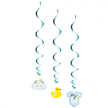 Set 3 Decoratieswirls 'Baby boy' dubbelzijdig 3 designs (60 cm)