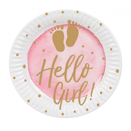 Set 10 papieren bordjes 'Hello girl!' (Ø 23 cm)