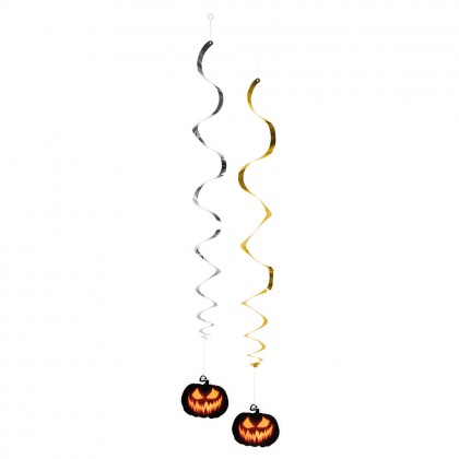 Set 2 decoratieswirls Creepy Pumpkin dubbelzijdig (85 cm)
