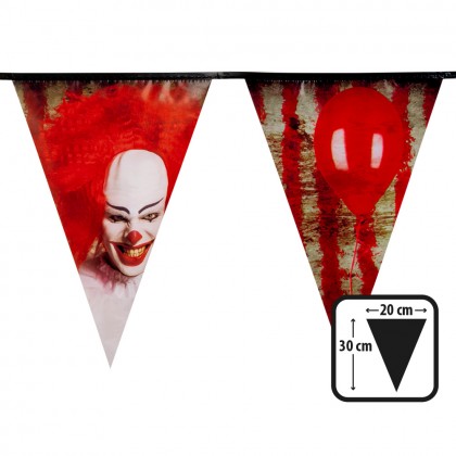 PE vlaggenlijn Horror clown (30 x 20 cm, 6 m)