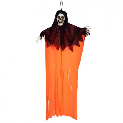 St. Hangdecoratie Schedelspook neonoranje (90 cm)