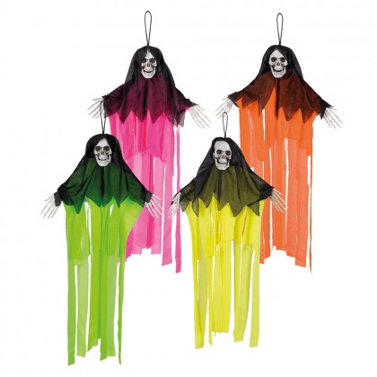 Hangdecoratie Skelet neon spook 4 kleuren ass. UV (55 cm)