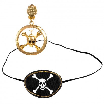 Set Pirate skull (ooglapje en oorbel)