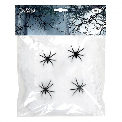 Spinrag 60 g wit met 4 spinnen