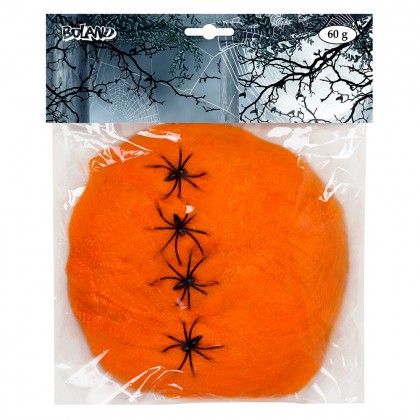 Spinrag 60 g oranje met 4 spinnen