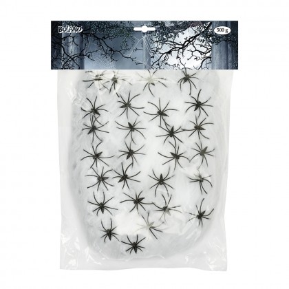 Spinrag 500 g wit met 25 spinnen