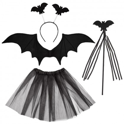 Set Vleermuis (diadeem, staf, vleugels en tutu)