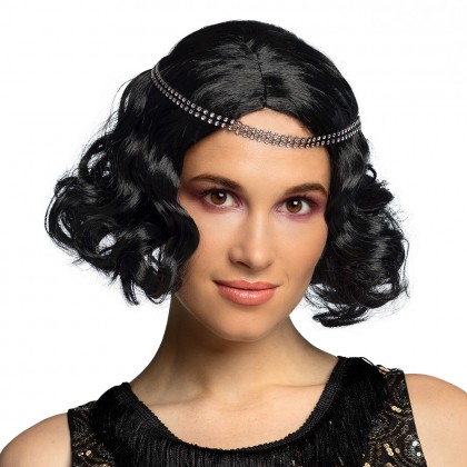 Pruik Flapper zwart met hoofdband
