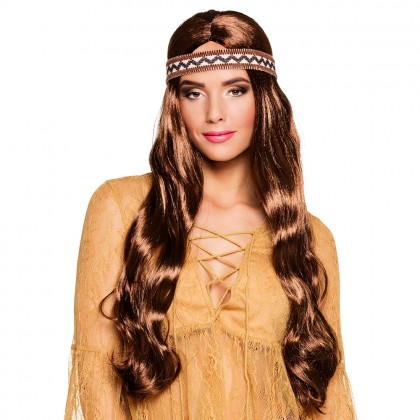 Pruik Harmony bruin met hoofdband
