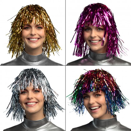 Pruik Metallic 4 kleuren ass.