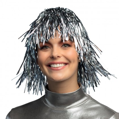 Pruik Metallic zilver