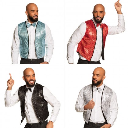 Set Spangles 4 kleuren ass. (gilet M/L en vlinderstrik)