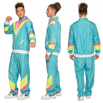 Trainingspak Retro dude neonblauw UV (L)