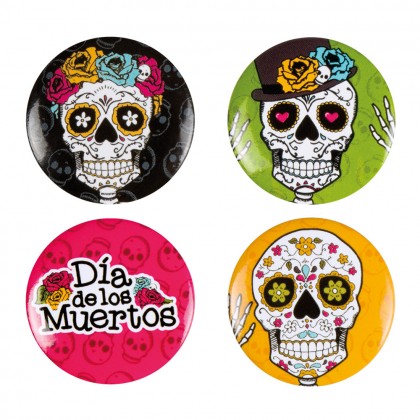 Set 4 Buttons Día de los muertos (3 cm)