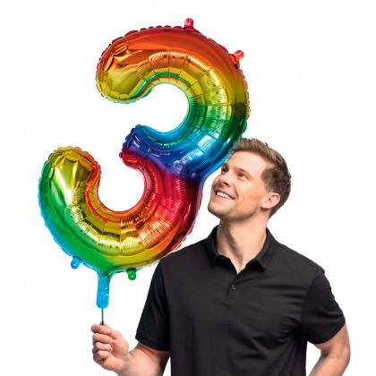 Folieballon '3' regenboog (86 cm)