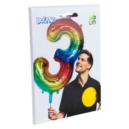 Folieballon '3' regenboog (86 cm)