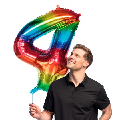 Folieballon '4' regenboog (86 cm)
