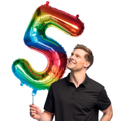 Folieballon '5' regenboog (86 cm)
