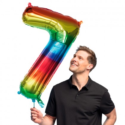 Folieballon '7' regenboog (86 cm)