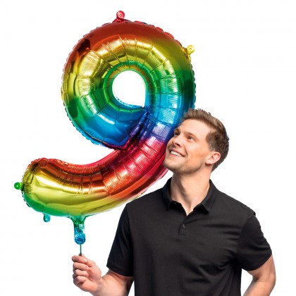 Folieballon '9' regenboog (86 cm)
