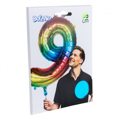 Folieballon '9' regenboog (86 cm)