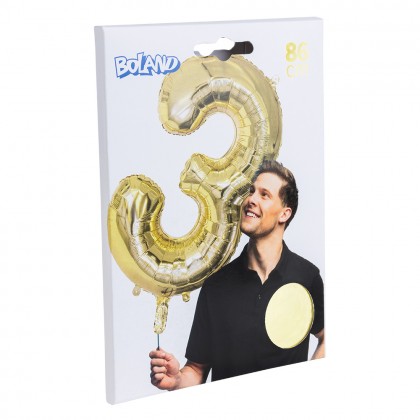 Folieballon '3' goud (86 cm)