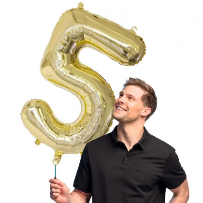 Folieballon '5' goud (86 cm)