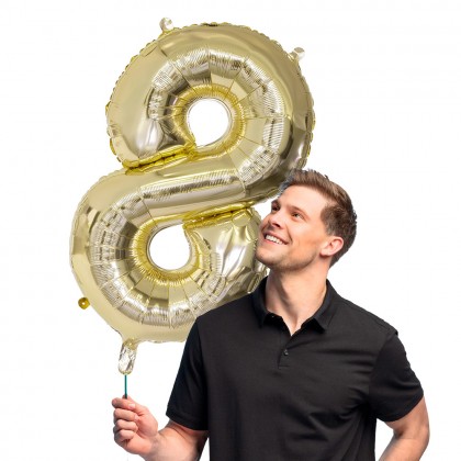 Folieballon '8' goud (86 cm)