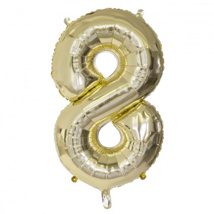 Folieballon '8' goud (86 cm)