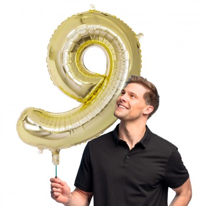 Folieballon '9' goud (86 cm)