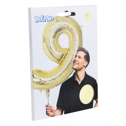 Folieballon '9' goud (86 cm)