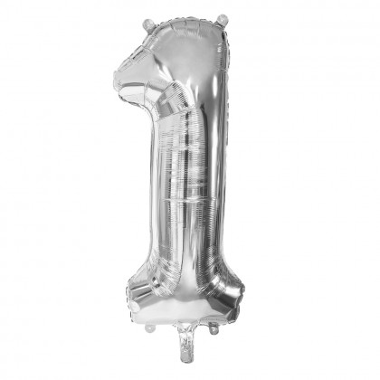 Folieballon '1' zilver (86 cm)