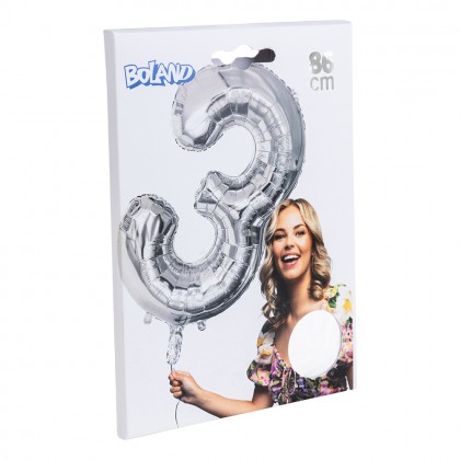 Folieballon '3' zilver (86 cm)