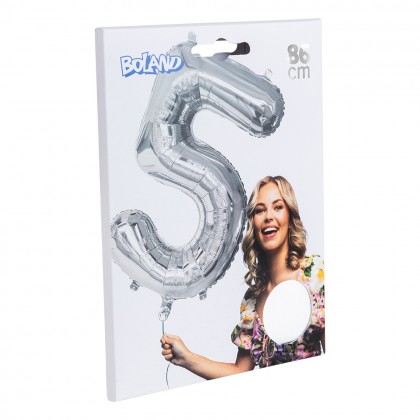 Folieballon '5' zilver (86 cm)