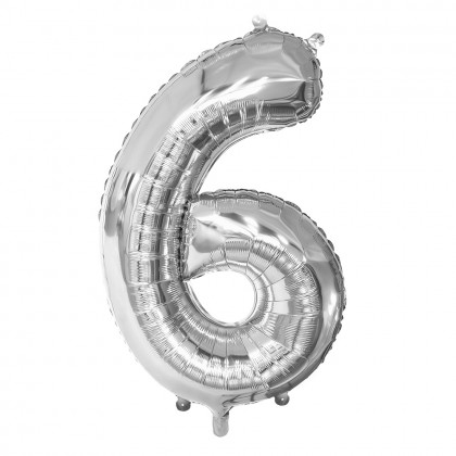 Folieballon '6' zilver (86 cm)