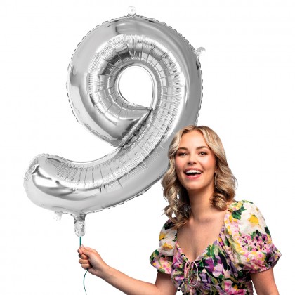 Folieballon '9' zilver (86 cm)